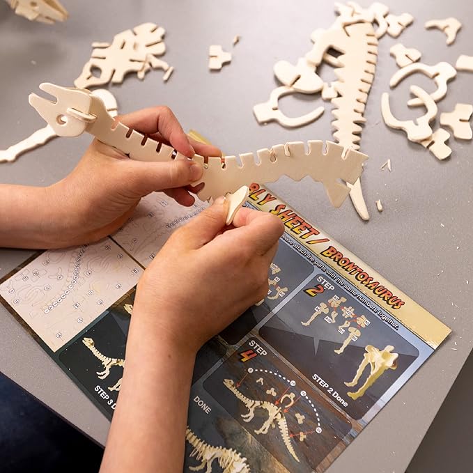 Hapinest 3D Puzzle Wooden Dinosaur Puzzles, 3D Wooden Puzzles Dinosaur Model Kit for Kids, Makes 6 Dinos, Building Toys Wood 3D Puzzles for Kids Boys & Girls Ages 5 6 7 8 9 10 11 12 Years Old & Up
