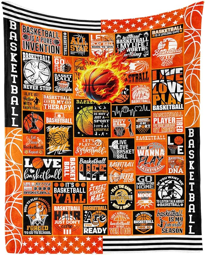 Basketball Throw Blanket - Soft Flannel Sports Basketball Blankets for Girls Boys Kids Basketball Lovers - Warm Basketball Throw Blankets for All Season Lap, Chair, Sofa - 50"x40"