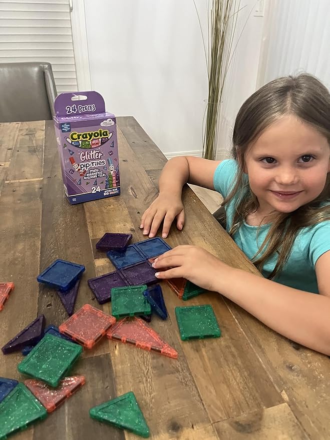 CreateOn Crayola Mini Magnetic PIP-Tiles, Building Set for Kids, Magnetic Building Easter Toys for Kids, STEM Travel Toys for Boys and Girls Ages 3+, 24-Piece Set (Glitter)