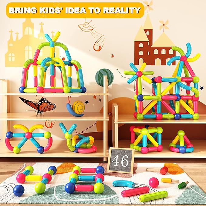 Magnet Toys for 3 Year Old Boys & Girls, Montessori Toys for Toddlers Kids, Magnetic Blocks Building DIY Learning Educational Toys Gift- Starter Set