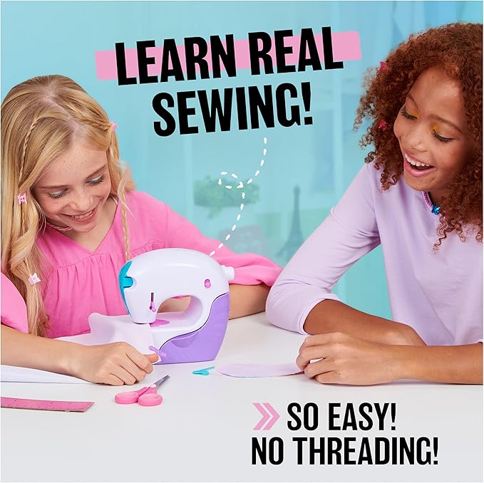 Cool Maker, Stitch ‘N Style Fashion Studio, Pre-Threaded Sewing Machine Toy with Fabric and Water Transfer Prints, Arts & Crafts Kids Toys for Girls