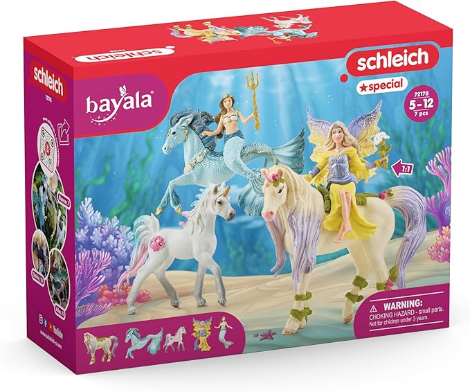 Schleich bayala 5-Piece Starter Set - Fairy Feya, Mermaid Eyela, with Unicorn, Pegasus, and Seahorse Playset - Magical and Colorful Toy Set, Enchanting Gift for Boys and Girls, Kids Age 5+