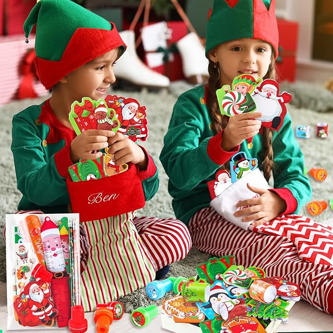 BenLouis Christmas School Stationery Set Party Favors Xmas Classroom Gift Prizes Bulk for Students Kids Holiday Stockings Pinata Filler Christmas School Goodie Bag Stuffers Decor（48set Christmas）