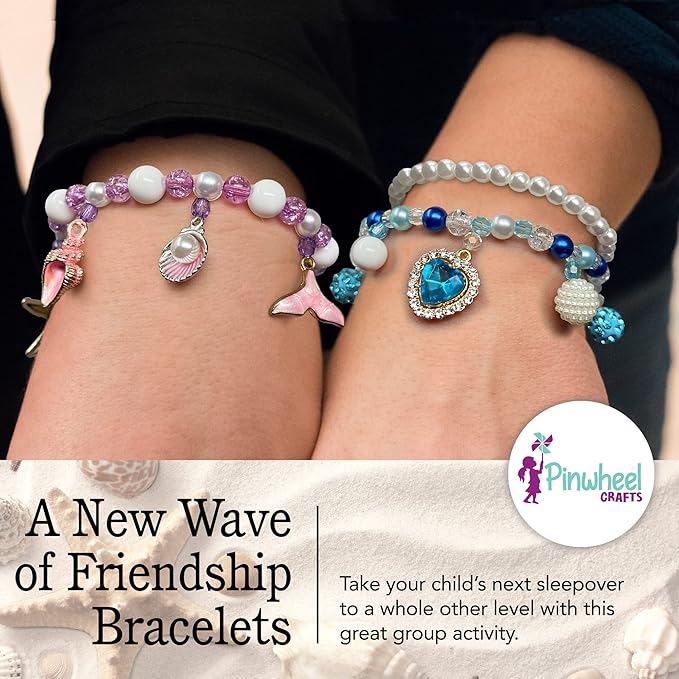 Pinwheel Crafts Mermaid Charm Bracelet Making Kit with Storage Case - DIY Kids Jewelry Making Kit for Girls 8-12 - Birthday Gift & Craft Supplies with Beads and Ocean Charms