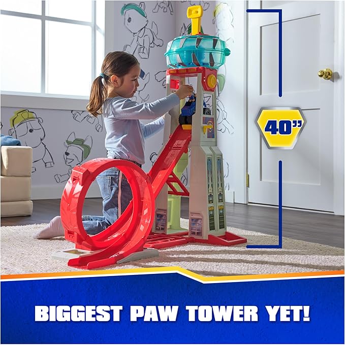 PAW Patrol: Rescue Wheels Super Loop Tower HQ, with Light, Sound, Vehicle Launcher, Chase Action Figure & Toy Truck, Kids Toys for Boys & Girls Age 3+