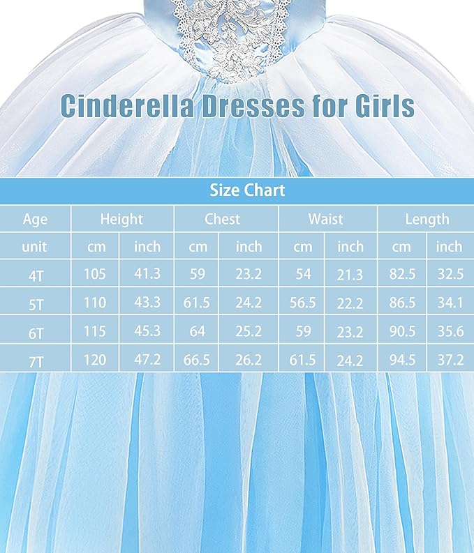 Princess Cinderella Halloween Costume with Accessories for Girls, Birthday Party Cinderella Cosplay Dress Up, Blue