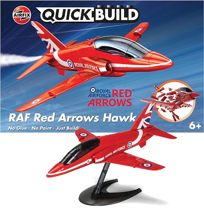 Airfix J6018 Quickbuild Model Airplane Kits for Adults & Kids - Red Arrows Hawk - Fighter Plane Plastic Model Kits, Block Building Sets, Snap Together Aircraft Models, Engineering Toys for Gifts