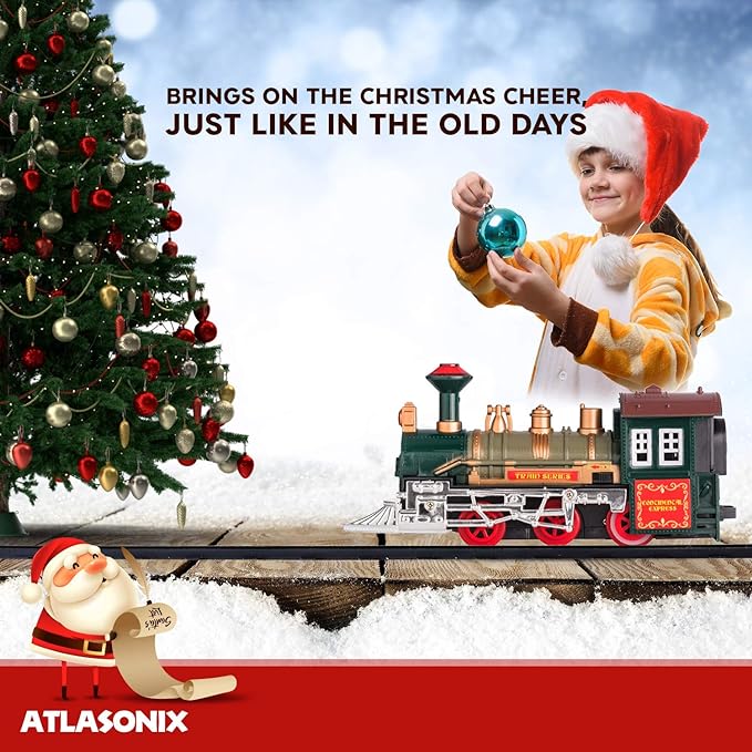 Electric Train Set for Kids Ages 4-8 - Battery-Powered Train Set with Lights & Sounds, Steam Locomotive Engine, Horses & Tracks - Classic Railway Toy Gift for Boys & Girls, Toddler Train Playset