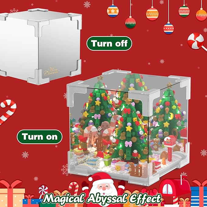 Wowok Christmas Tree Building Blocks Set, LED Infinity Mirror Cube, DIY Night Light Building Toy, Christmas Home Decoration Table Lamp Lovely Xmas Gift for Kids Adults Holiday Family Friends