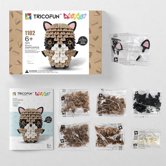 Creative Soft Building Blocks, Cute Animal kit Assembling Building Toys Gifts for Kids and 6+ Interactive Building Toy for Kids, Boys, and Girls (1102-RACOON)