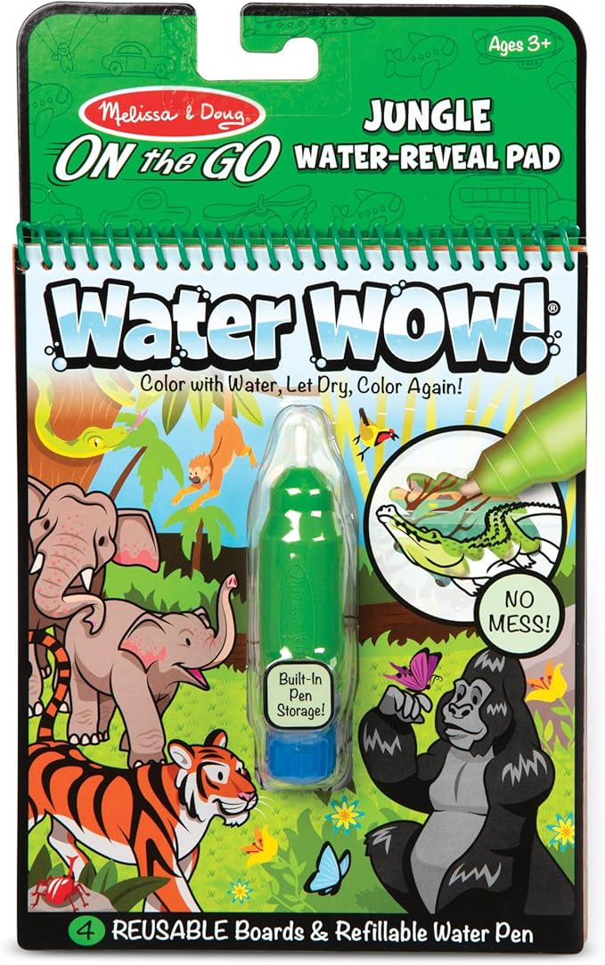 Melissa & Doug On The Go Water Wow! Reusable Water-Reveal Coloring Activity Pad – Jungle - Party Favors, Stocking Stuffers, Travel Toys For Toddlers, Mess Free Coloring Books For Kids Ages 3+