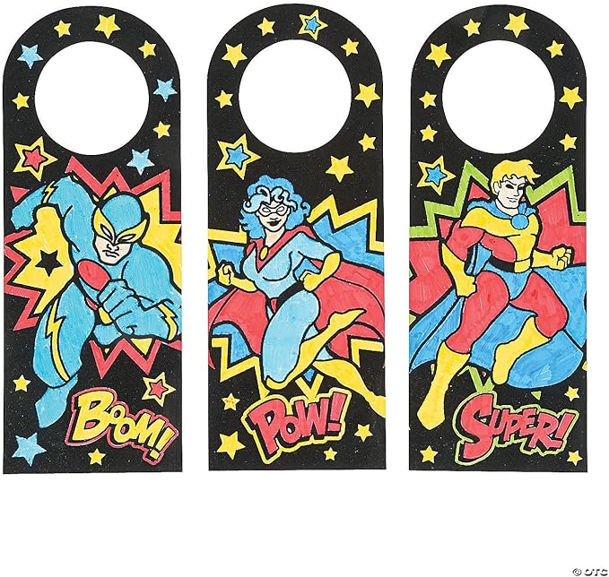Color Your Own Fuzzy Superhero Door Knob Hanger - Makes 24 - Crafts for Kids and Birthday Party Activities