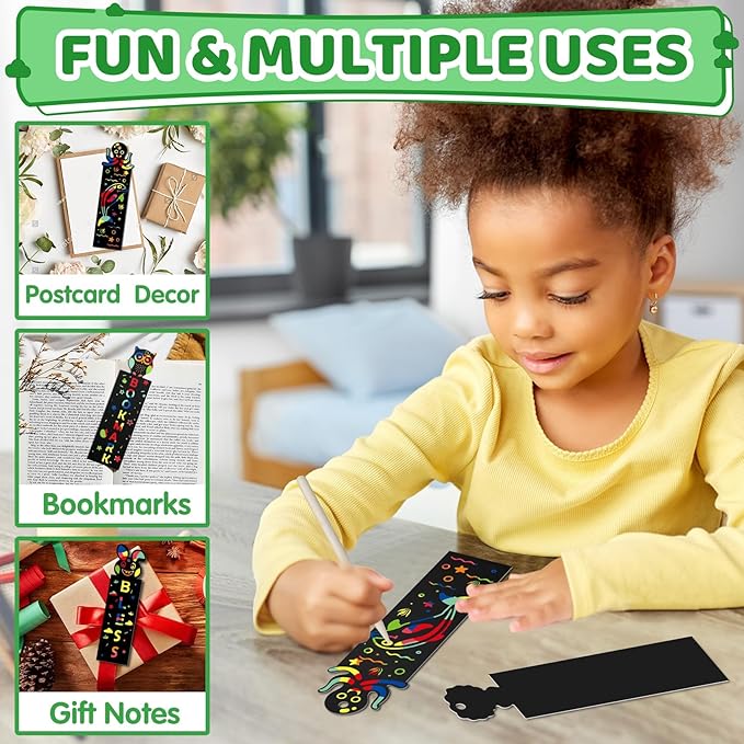 ZMLM Animal Scratch Bookmark for Kids: 70 Pcs 14 Style Magic Scratch Rainbow Bookmarks Making Kit for Girl Boy Party Favor Classroom Activity DIY Scratch Paper Art Craft Bulk for Birthday Christmas