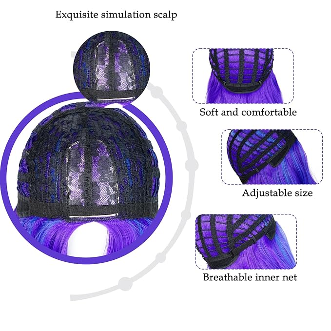 Probeauty Purple Wavy Wig for Girls Kids, Long Curly Costume Wig for Child Halloween Cosplay Birthday Party