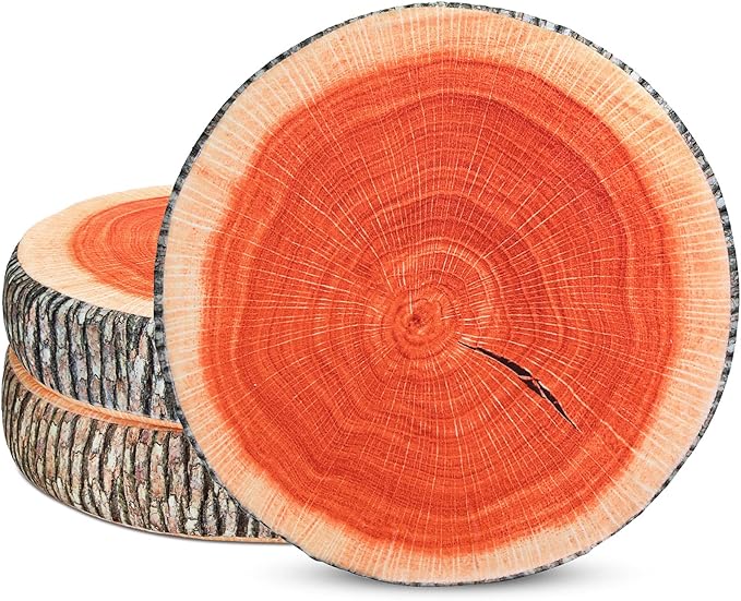 Coume 3 Pcs Wood Slice Pillow Round Floor Cushion 3D Digital Throw Pillow Decorative Tree Ring Soft Circle Seating for Kids Chair Home Couch Sofa Bedroom Decor(Classical)