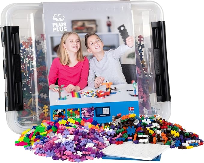 Plus-Plus - 2,400 Pieces in Storage Tub - Basic, Neon & Glitter Mix w/ 2 Baseplates - Construction Building Stem/Steam Toy, Kids Mini Puzzle Blocks
