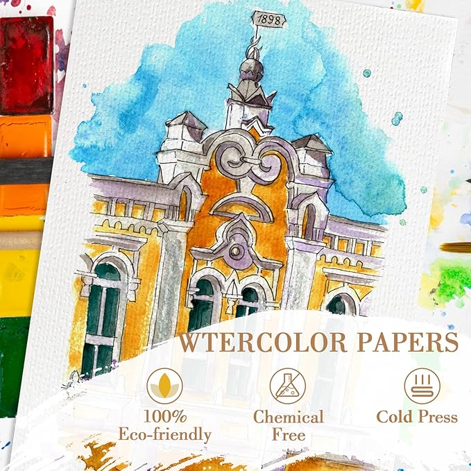50PCS 4x6 Watercolor Paper Bulk, 140lb/300g Cold Press Thick Water Color Paper Pad for Kid Child Adult, White Art Paper for Drawing Painting Markers Gouache, Textured Cotton Paper Sheets