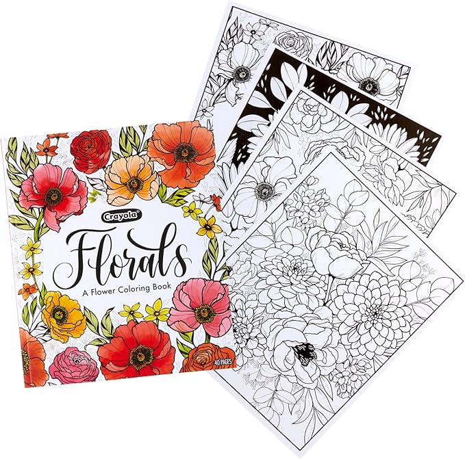 Crayola Floral Adult Coloring Book (40pgs), Flower Adult Coloring Pages, Stress Relief Activity, Mindfulness Gift for Teens & Adults, 9+