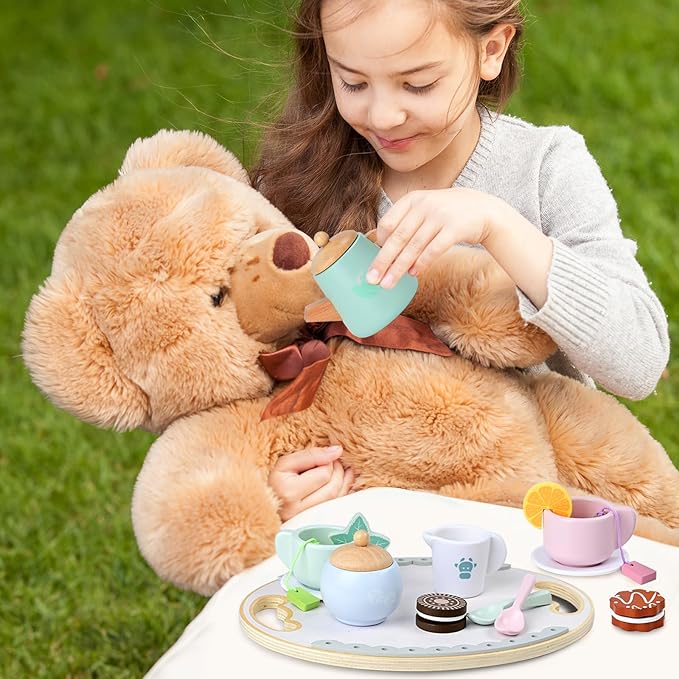 Toy Tea Party Set for Toddlers Girl,Wooden Tea Set Toys for 3-4-7 Year Old Girls ,Play Food Pretend Play for Toddlers…