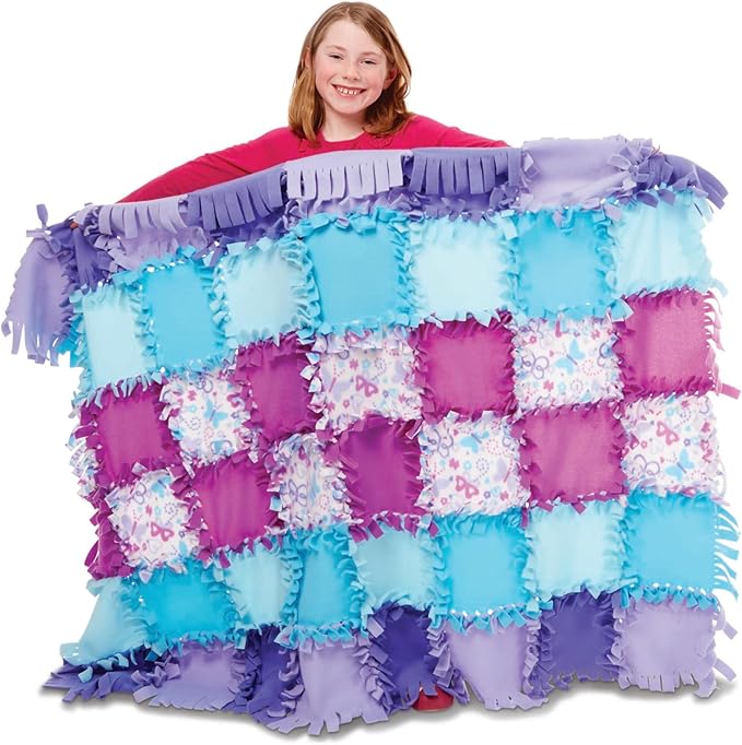 Melissa & Doug Created by Me! Butterfly Fleece Quilt No-Sew Craft Kit (48 Squares, 4 feet x 5 feet)