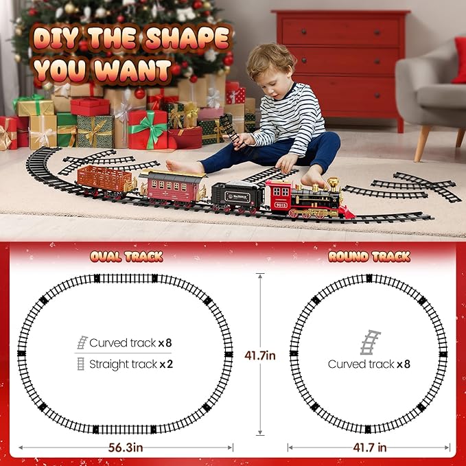 Hot Bee Train Set - Train Toys for Boys with Smokes, Lights and Sound, Toy Train Set for Under Christmas Tree, Toddler Model Trains for 3 4 5 6 7 8+ Years Old Kids Christmas Toys Gifts