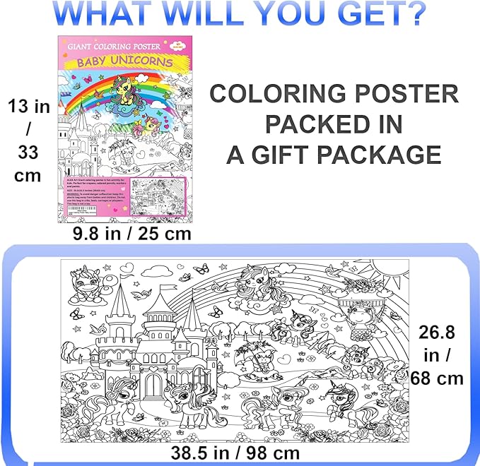 Unicorn Coloring Poster for Kids at Birthday Party - Giant Coloring Posters for Girls - Extra Large Coloring Sheets - Super Huge Coloring Pages - Jumbo Coloring Floor Wall Size Big Coloring Book
