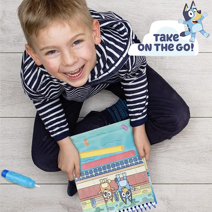 Horizon Group USA Bluey Aqua Art - Reusable Water Reveal Activity Pages With Water Pen for No-Mess Drawing and Coloring