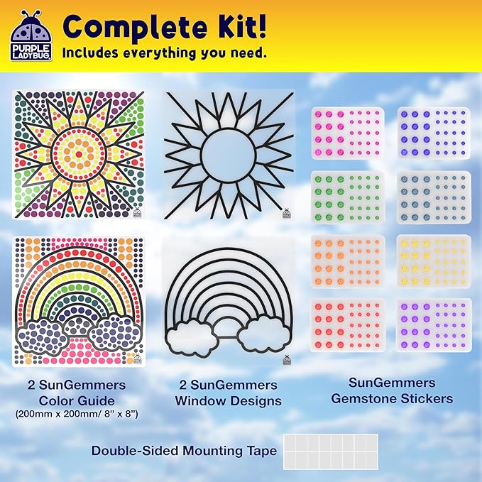 PURPLE LADYBUG Sungemmers Window Gem Art Suncatcher Kits – Easter Gift Basket Stuffers for Kids, Birthday Gifts for Girls & Boys, Crafts for Ages 4-10, Fun DIY Art Kit for Kids 6-12