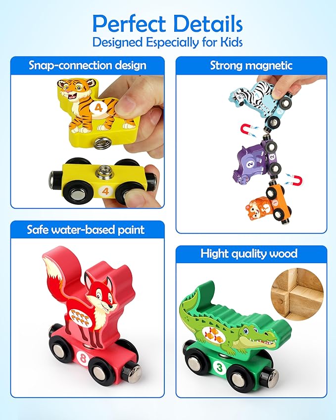 Vanmor Wooden Train Set for Toddlers, Magnetic Animal Number Train Toys for Ages3-5, Toddler Learning Toys, Fine Motor Skills Educational Toys, Preschool Activities, Toddler Boy Girl Gifts
