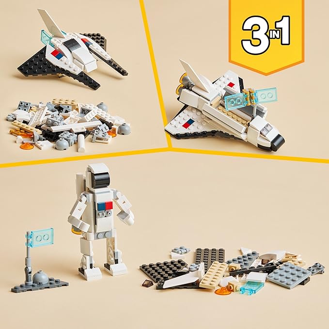 LEGO Creator 3 in 1 Space Shuttle Toys - Space Toys Building Set for Boys & Girls, Ages 6+ - Option to Build 2 Spaceships or Astronaut - Educational Gift for Kids Birthday & Holidays - 31134