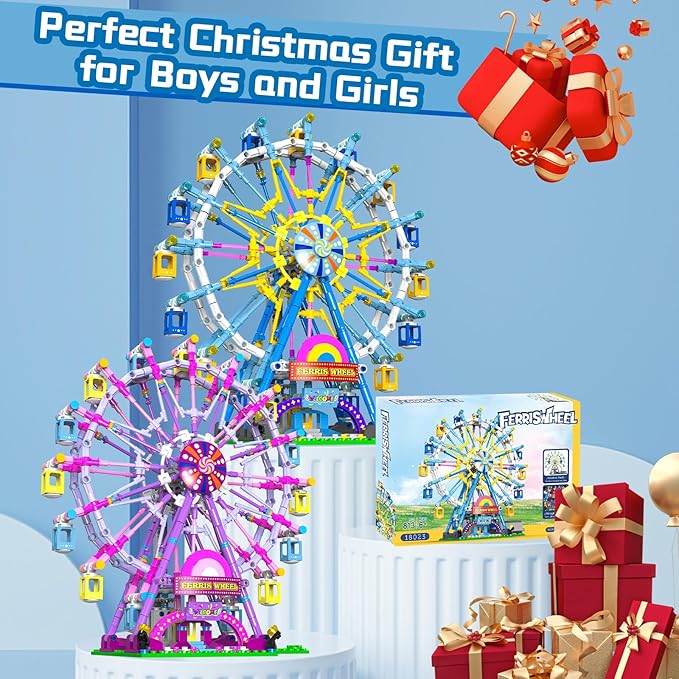 Motorized Ferris Wheel Building Set with Fairy Lights, 813 Piece Creative Toy Building Kit for Two-Way Rotation, Ideal Carnival Construction Kit for Kids Ages 6-12, Engaging Gift for jr Builder