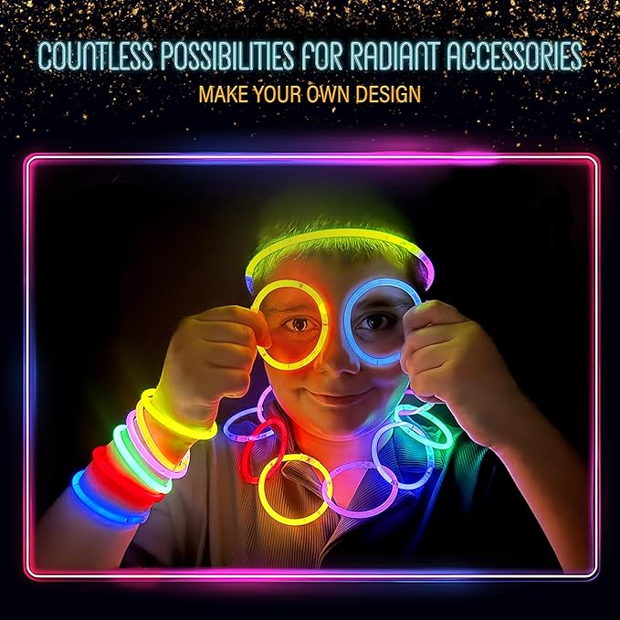 GemPrime 100 Pcs Glow Sticks Bulk Party Pack – 8” Glow in the Dark Party Supplies & Party Favors Pack for Glow Bracelets & Glow Necklaces – 100 Connectors for Christmas, Concerts & Birthdays