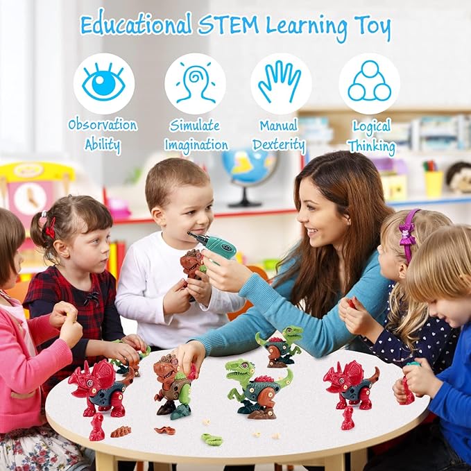 FREE TO FLY Dinosaur Toys Gifts for 3 4 5 6 7 8 Year Old Boys: Stem Dinosaur Toy for Kids 3-5 Girls Toddler Building Learning Eductional Take Apart Dino Toys with Electric Drill Birthday