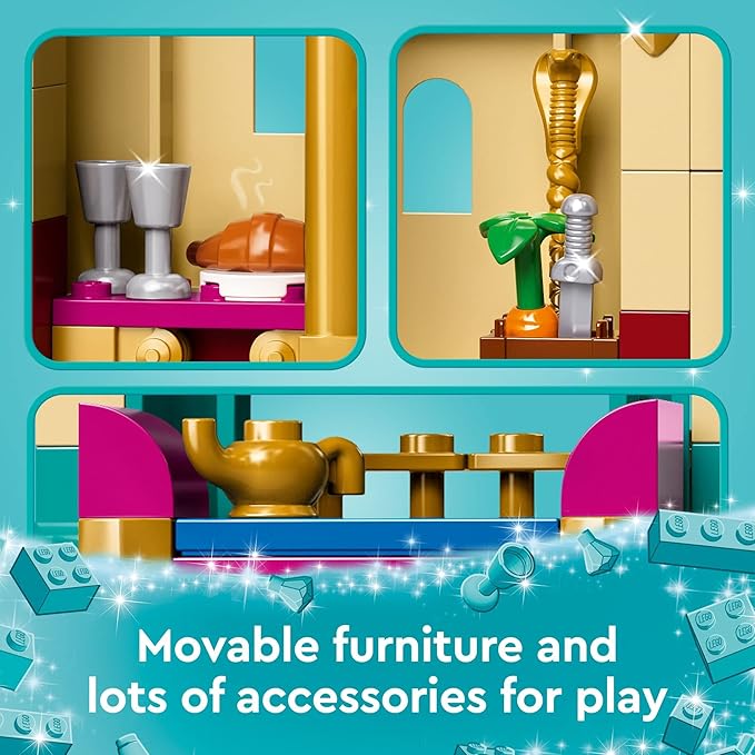 LEGO Disney Princess Jasmine and Mulan Adventure 43208 Palace Set, Aladdin & Mulan Buildable Toy with Horse and Tiger Figures, Gifts for Kids, Girls & Boys