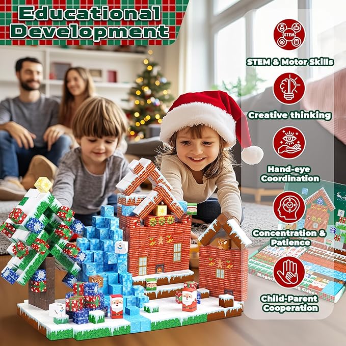 Christmas Magnetic Blocks - 150PCS Magnetic Building Blocks Magnetic Cubes Stacking, STEM Montessori Sensory Toys for Kids Boys Girls Ages 3-5 6-8 Christmas Holiday Easter Birthday Gifts