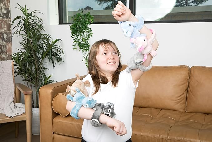 Hug Babies Cute Mini Plush Stuffed Animal Bracelet for Kids | Soft & Cuddly Portable Comfort Adorable On-The-Go Companion for Travel School & Adventures Ages 2+ (Emory The Elephant)