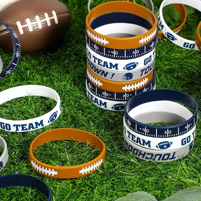 Deekin 32 Pcs Football Silicone Bracelets Football Party Favor Bracelet Football Motivational Rubber Bracelets for Men Women Fan Party Favors Sport Theme Birthday Party Supplies Gifts (Classic)