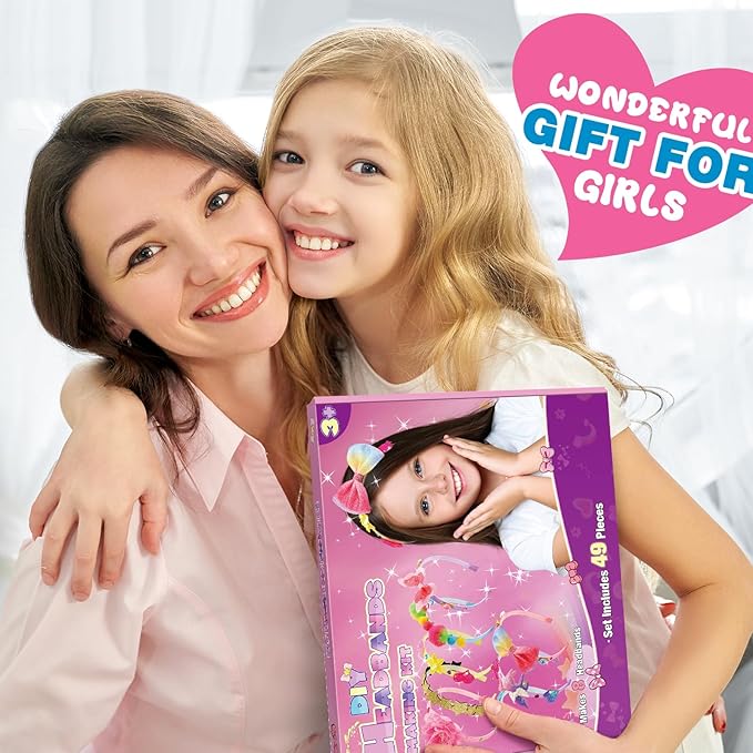 SYOKZEY Hair Accessories for Girls, Headband Making Kit,Toys Gifts for 3-12 Years Old Girls,Girls Toys Age 6-8, Arts and Craft Kits, Birthday Presents DIY Christmas Stocking Stuffers- 49 Pc