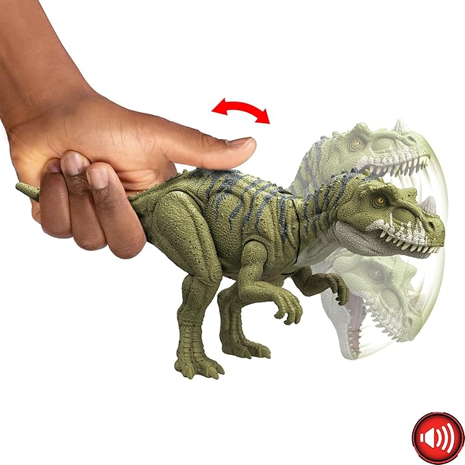 Mattel Jurassic World Wild Roar Dinosaur Action Figure, Ceratosaurus with Continuing Snapping Chomp Attack & Roar Sound, Posable Toy with Digital Play