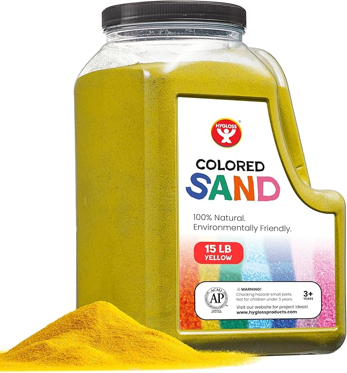 Hygloss Colored Play Sand – 15 lb Yellow Craft Sand for Sand Art, Christmas Gifts & Decorations, DIY Projects, Classroom Activities, and Plant Décor – Fine, Non-Toxic Sand, Safe for Kids Ages 3+
