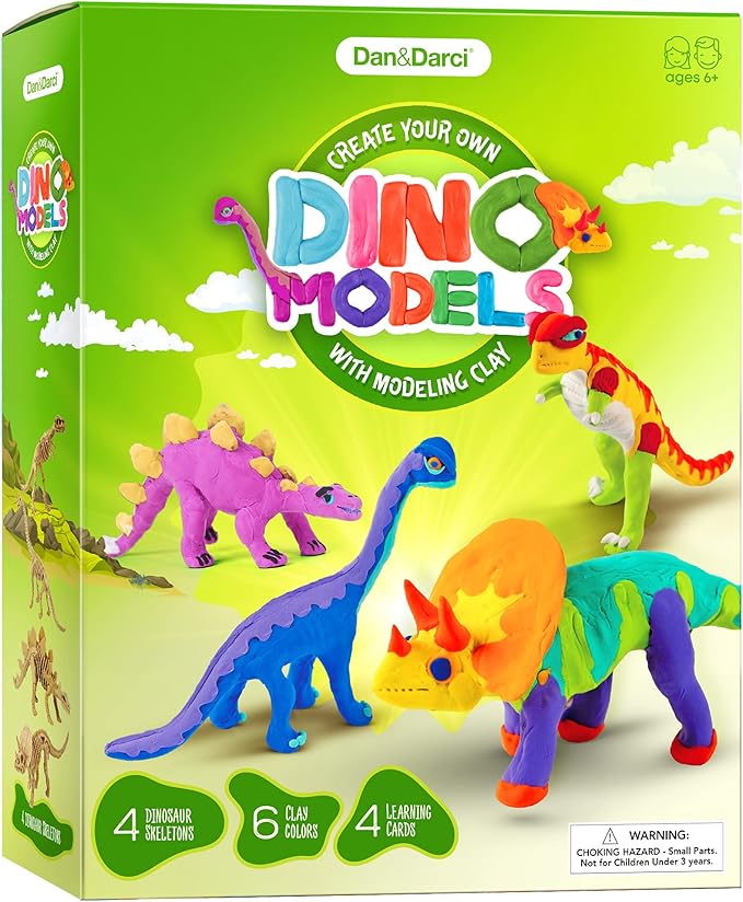 Dino Models, Clay Craft Kit - Dinosaur Arts and Crafts for Kids - Easter Gifts for Boys & Girls - Build 4 Dinos with Air Dry Magic Modeling Model Set Ages 3, 4, 5, 7, 8+ Boy or Girl
