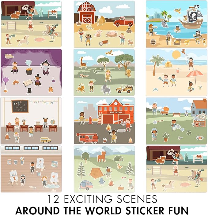 Fun Sticker Book For Toddlers 2-4 Years - Perfect Kids Activity Book With 500+ Beautiful Stickers & 12 Reusable Themes for Entertaining Boys & Girls 4-8 While Traveling - Incl. Animal & Coloring Pages