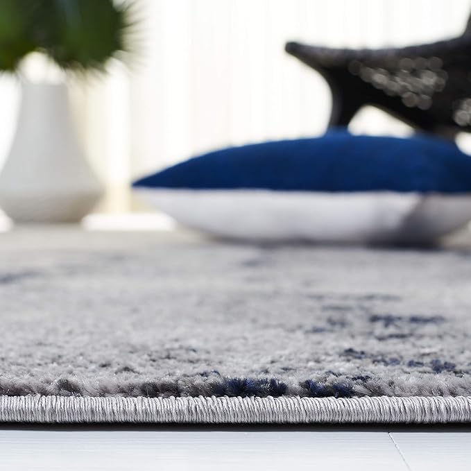 SAFAVIEH Adirondack Collection Area Rug - 4' Square, Navy & Grey, Modern Abstract Design, Non-Shedding & Easy Care, Ideal for High Traffic Areas in Living Room, Bedroom (ADR134N)