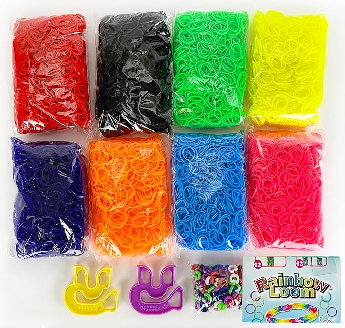 Rainbow Loom® Treasure Box NEON Edition, 8,000 Rubber Bands in 8 Different Neon Colors, and a Bonus of 2 Happy Looms, Great Activities for Boys and Girls 7+