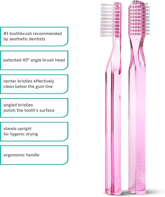 Supersmile New Generation Toothbrush w/Patented 45° Soft Nylon Bristles - Whitening Tooth Brush w/Ergonomic Handle Guarantees ADA Recommended Brushing Angle for Adults & Children (Pink)