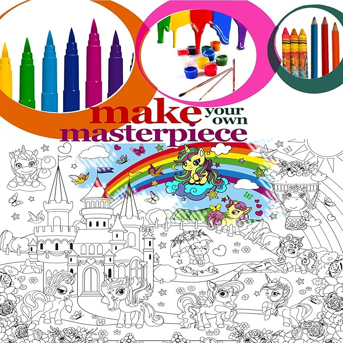 Unicorn Coloring Poster for Kids at Birthday Party - Giant Coloring Posters for Girls - Extra Large Coloring Sheets - Super Huge Coloring Pages - Jumbo Coloring Floor Wall Size Big Coloring Book