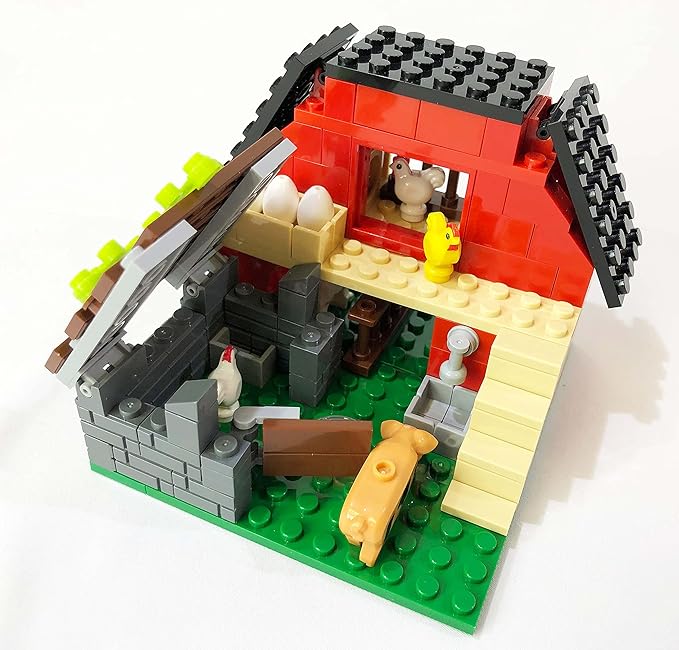 Brick Loot The Red Barn Farm, Custom Designed 160 Piece Model w/Animals, Chickens, Pig, Lamb, Eggs, & More, Compatible with Lego and Other Major Brick Brands Sets and Models, for Adults & Kids Age 6+