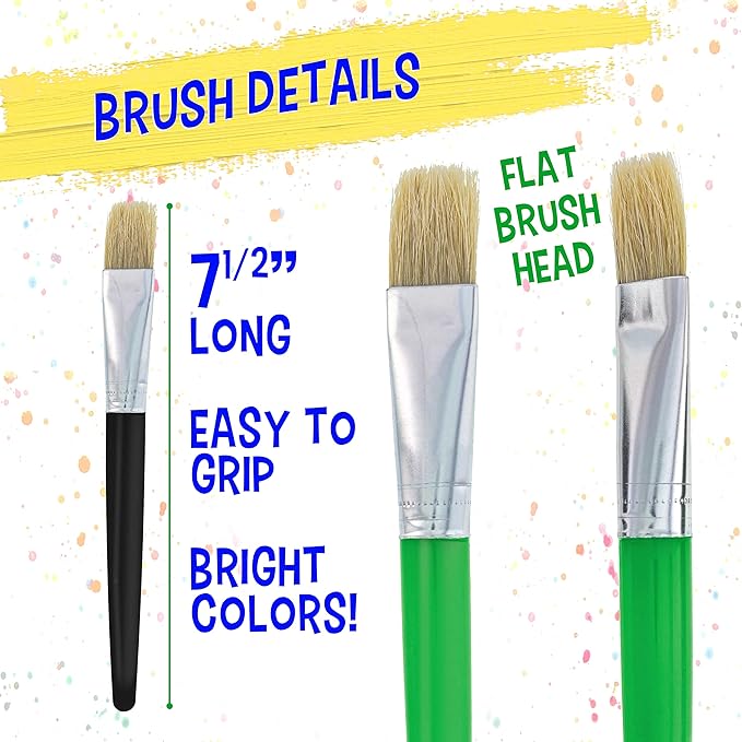 U.S. Art Supply 10-Piece Large Flat Chubby Hog Bristle Paint Brushes Set – Durable Paintbrushes for Painting, Craft Paint Brushes, Brushes for Painting, Paint Brush Set for Beginners & Students
