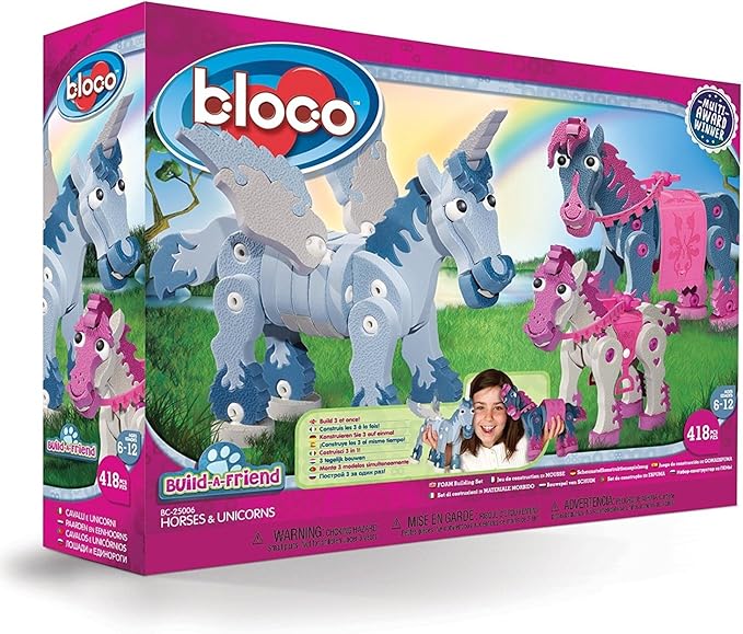 BLOCO TOYS Horses & Unicorns | STEM Toy | DIY Building Construction Set (418 Pieces) | Ages 6+