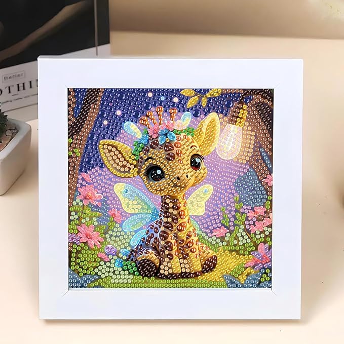 Reivworl Diamond Art Kits for Kids, Giraffe Diamond Art for Kids Ages 8-12, Giraffe Diamond Painting Kits for Kids for Home Wall Decor (8x8Inch)